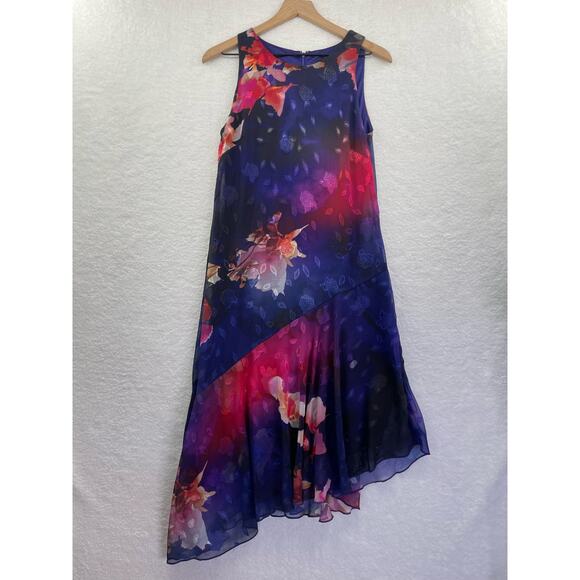 Donna Karan Dresses & Skirts - DONNA KARAN Sleeveless Dress Women's 8 Purple Floral Evening  Midi Asymmetrical